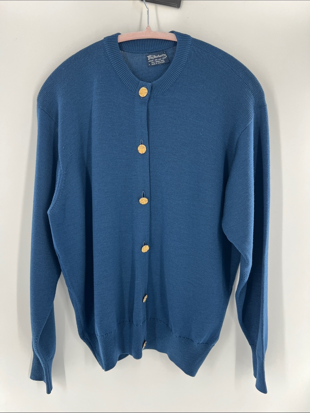 Vintage Burberry Wool Button Front Cardigan Classic Old Money academia Preppy XL
